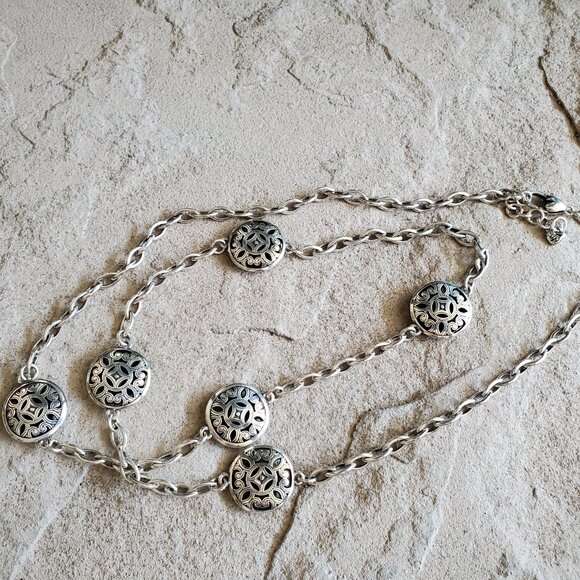 Vintage Bundle of 2 Brighton Silver Long Layering Station Necklaces - Picture 4 of 14